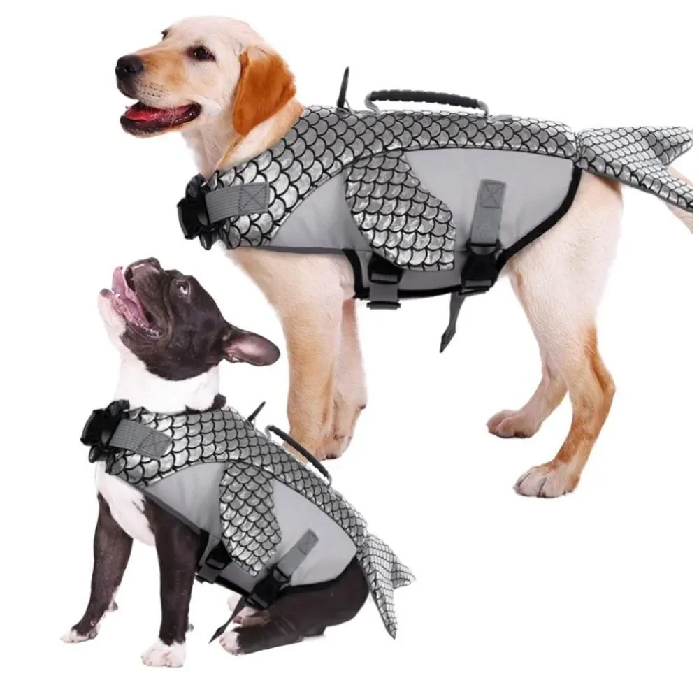 Kouser Dog Life Jacket Life Vest Flotation Device Silver WhaleDesign Size L NEW